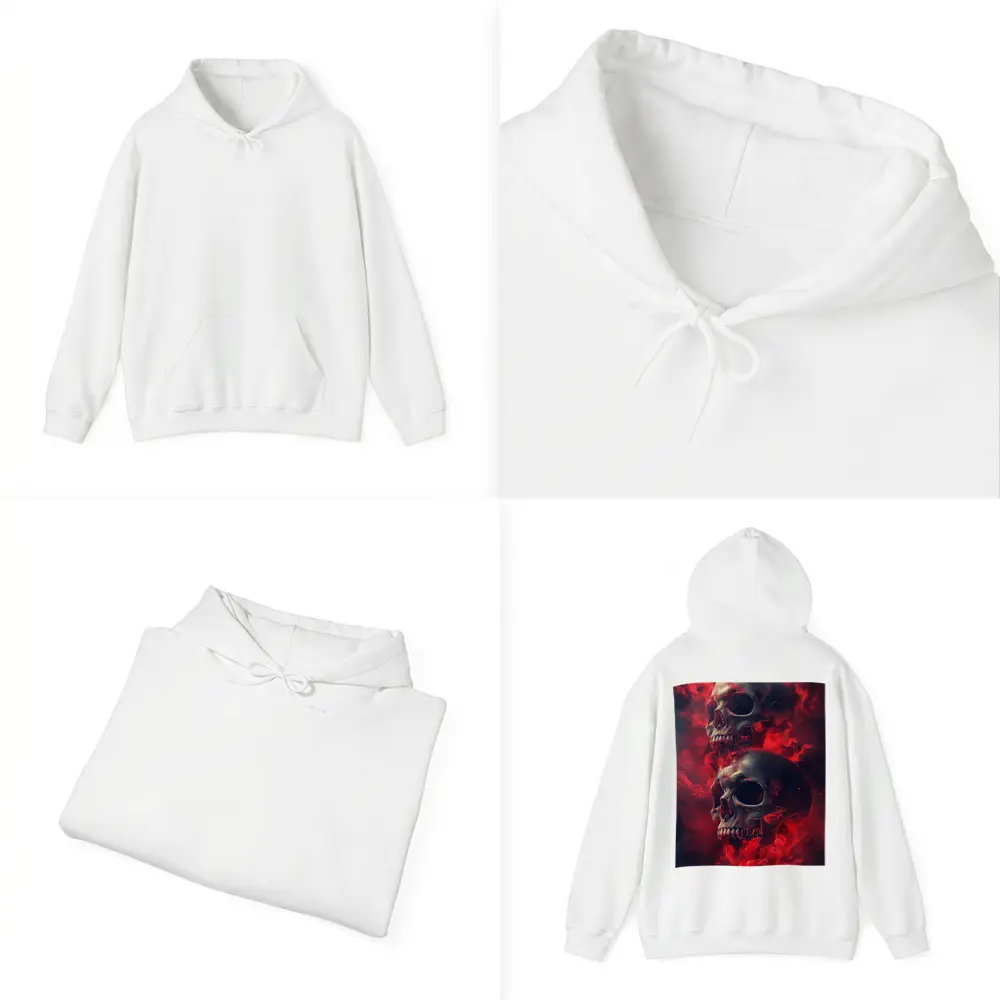 Two Skulls Engulfed In Red Flames – Hoodies