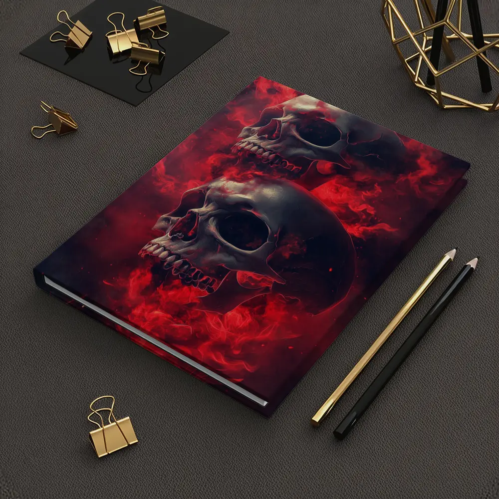 Two Skulls Engulfed In Red Flames – Notebooks