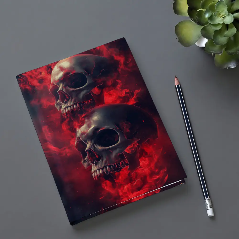Two Skulls Engulfed In Red Flames – Notebooks