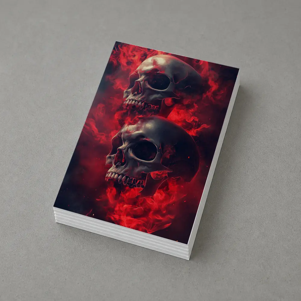 Two Skulls Engulfed In Red Flames – Postcards