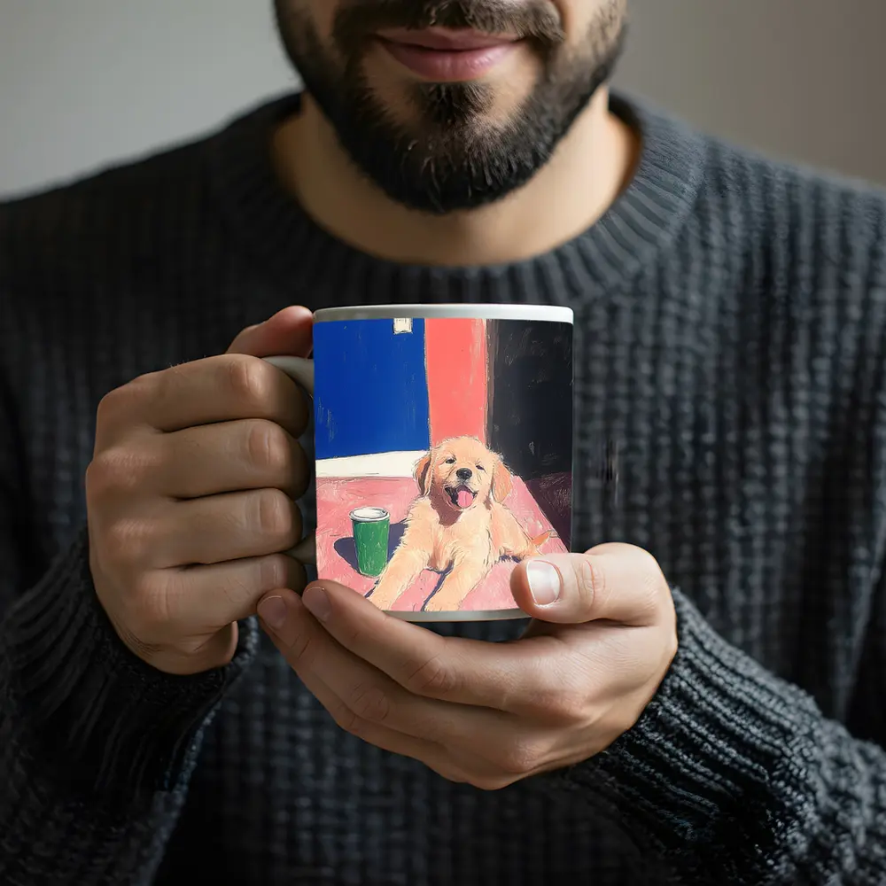 Golden Retriever Puppy Playful Colorful Room Illustration – Mugs