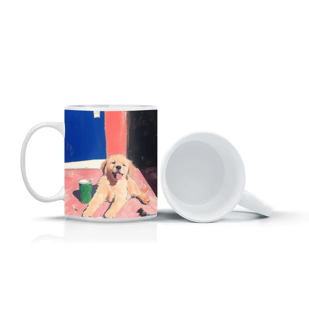 Golden Retriever Puppy Playful Colorful Room Illustration – Mugs