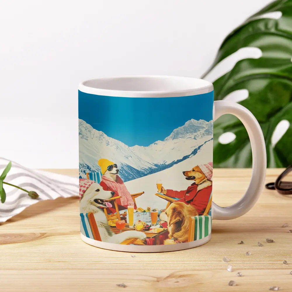 Dogs Dining In Snowy Mountain Resort – Mugs