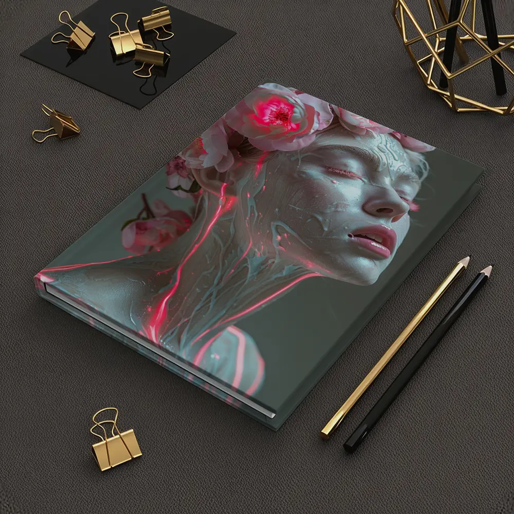 Surreal Woman Sculpture Neon Peonies Floral – Notebooks