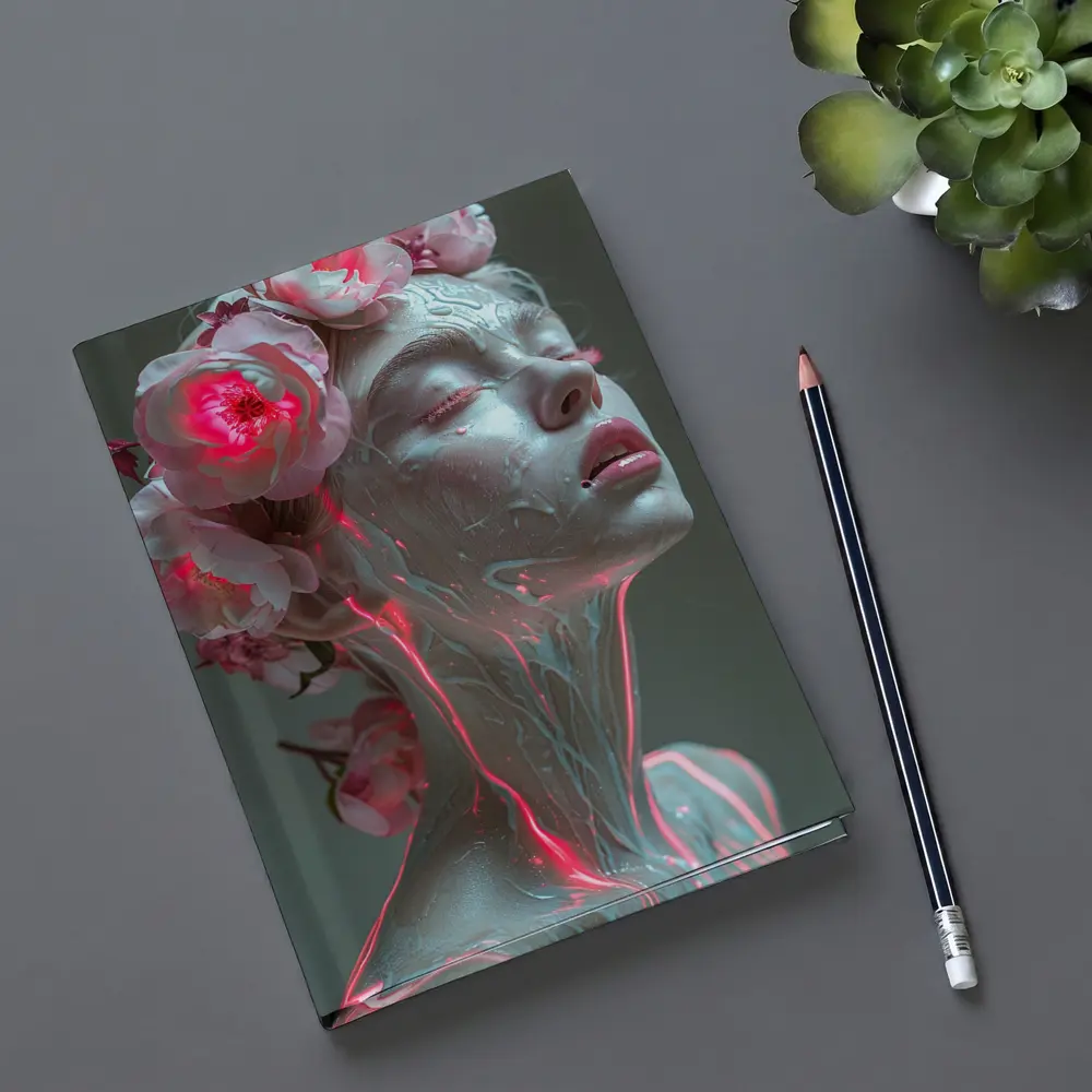 Surreal Woman Sculpture Neon Peonies Floral – Notebooks