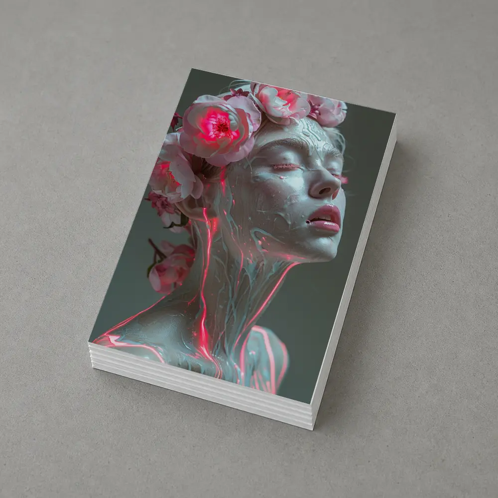 Surreal Woman Sculpture Neon Peonies Floral – Postcards