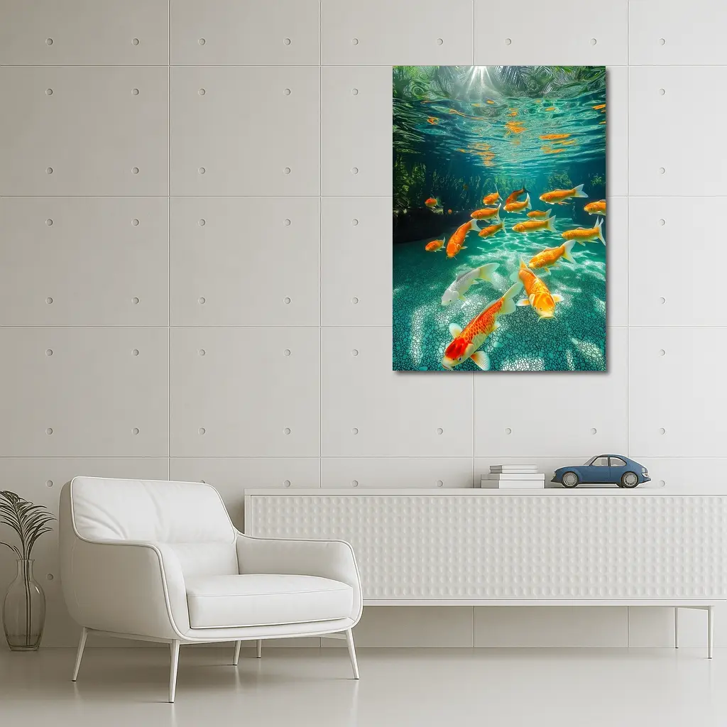 Koi Fish Swimming in Tropical Pond – Wall Art