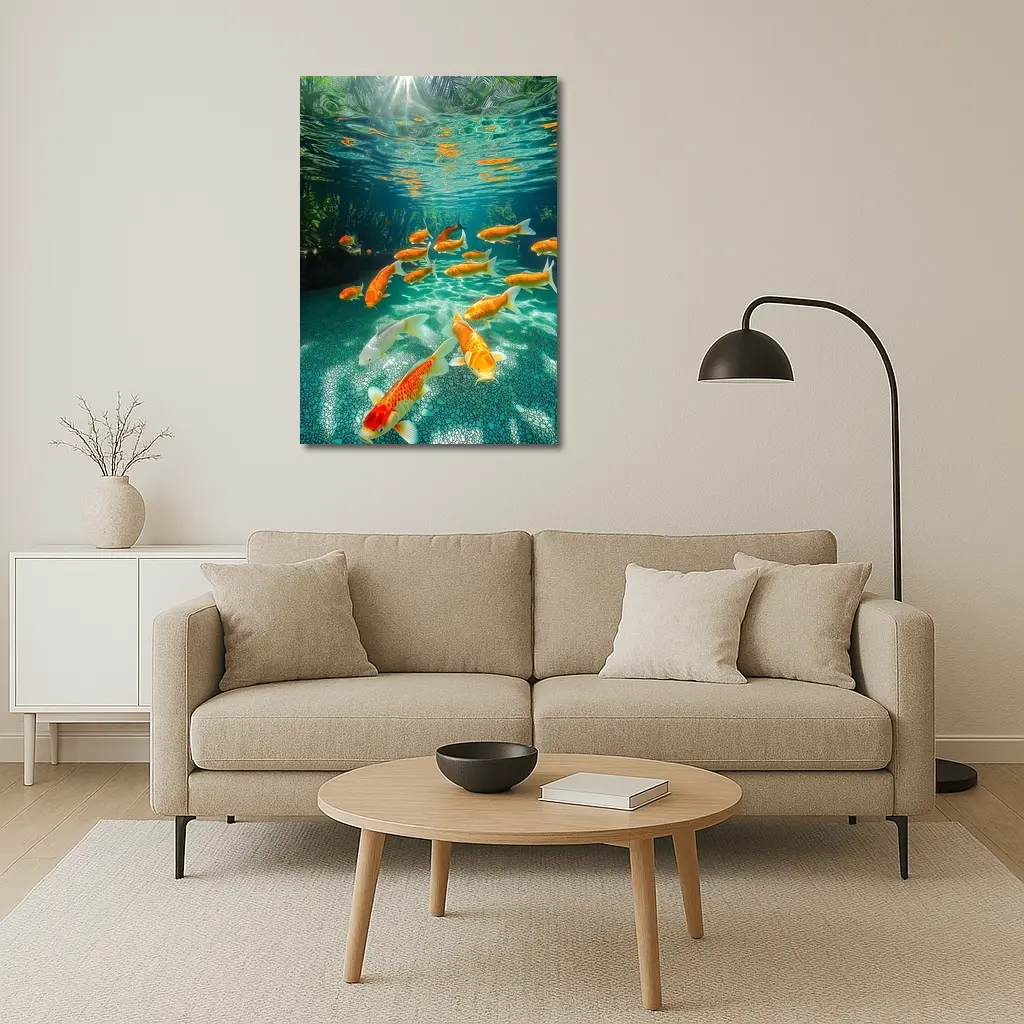 Koi Fish Swimming in Tropical Pond – Wall Art