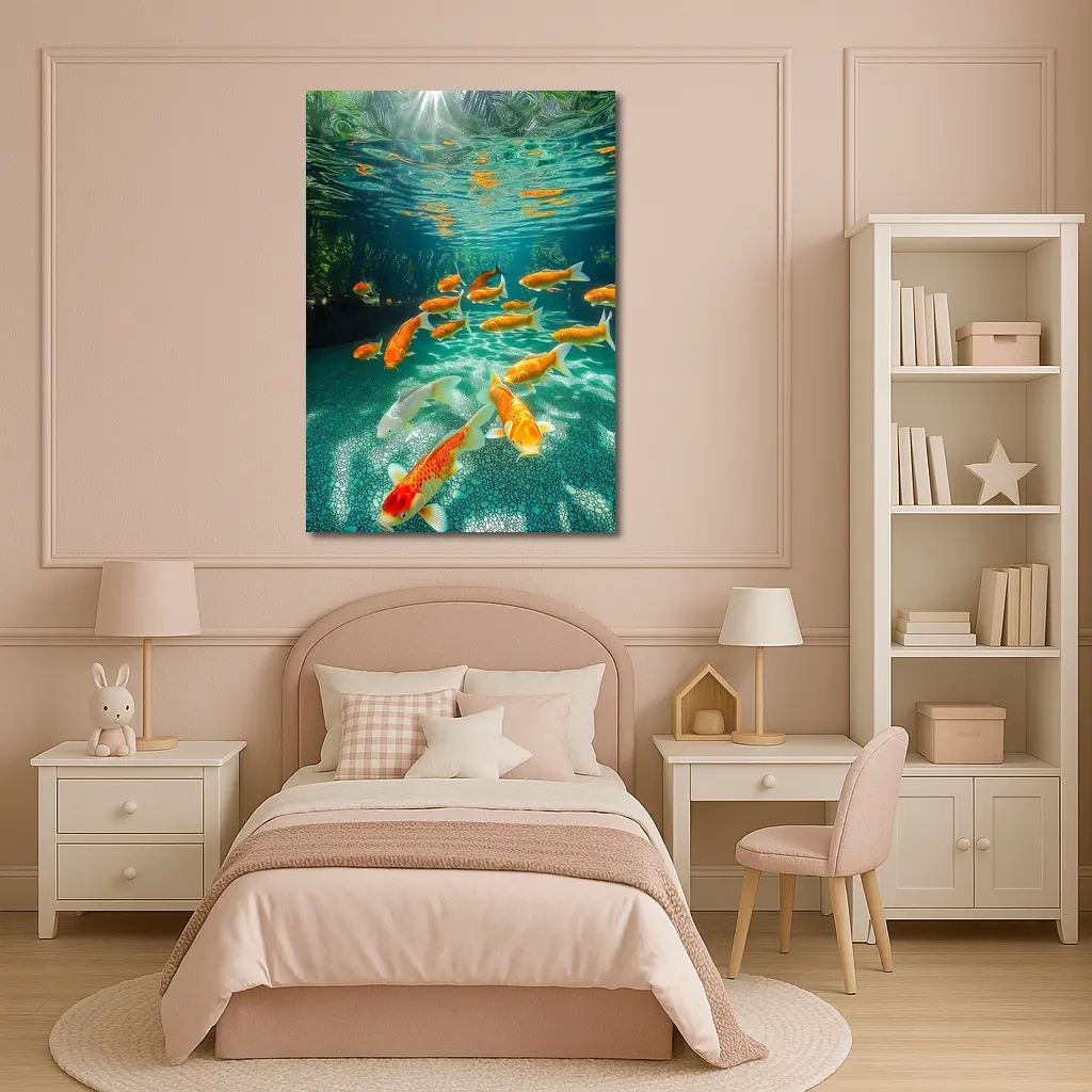 Koi Fish Swimming in Tropical Pond – Wall Art