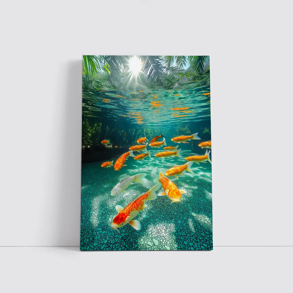 Koi Fish Swimming in Tropical Pond – Wall Art
