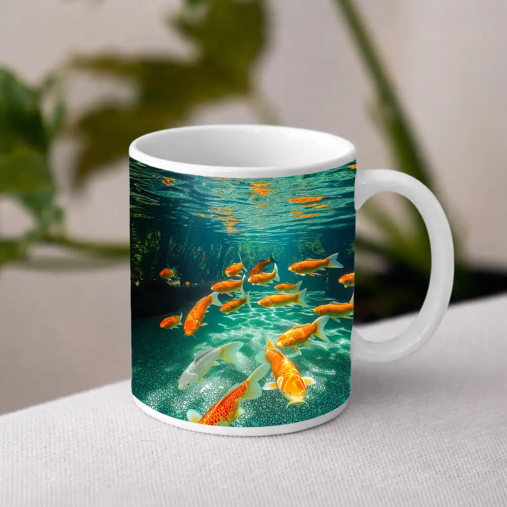 Koi Fish Swimming in Tropical Pond – Mugs
