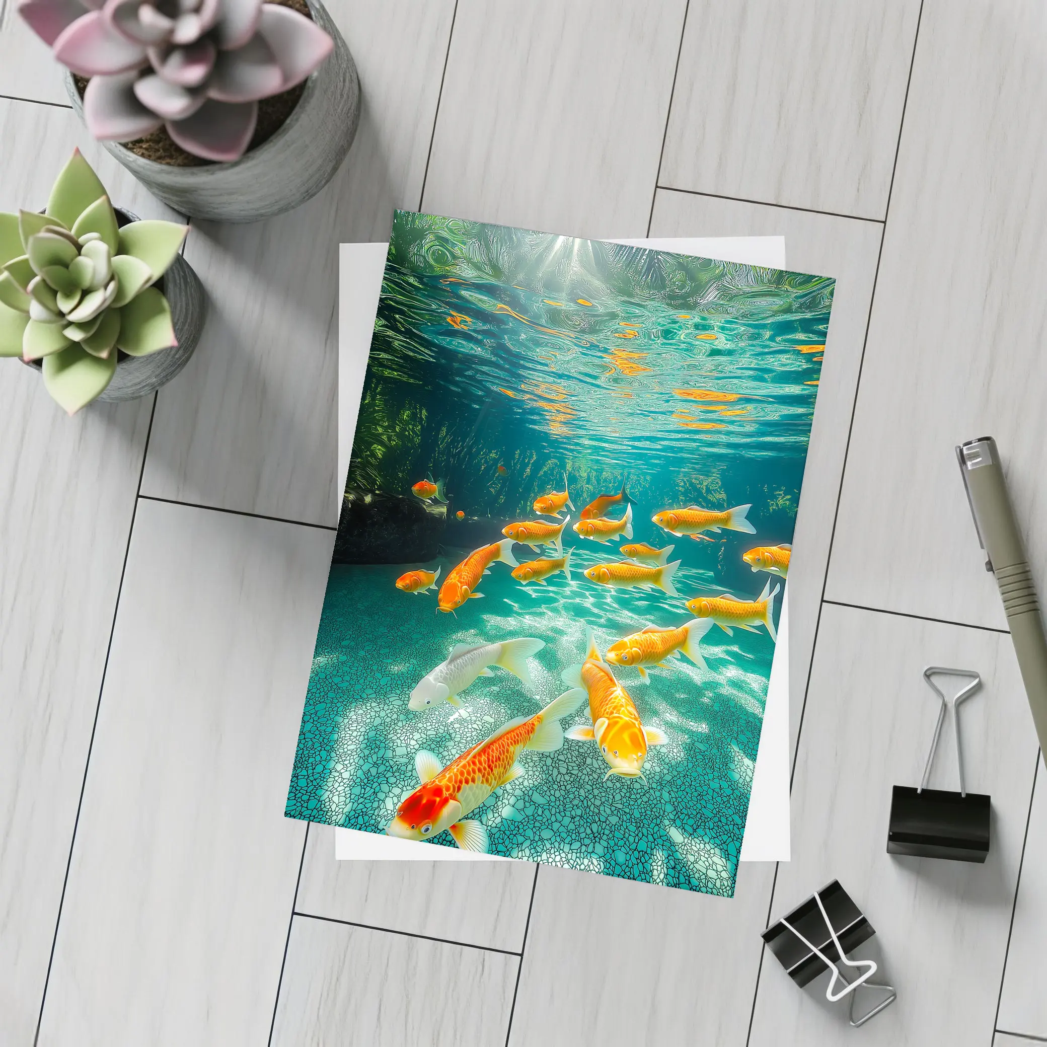 Koi Fish Swimming in Tropical Pond – Postcards
