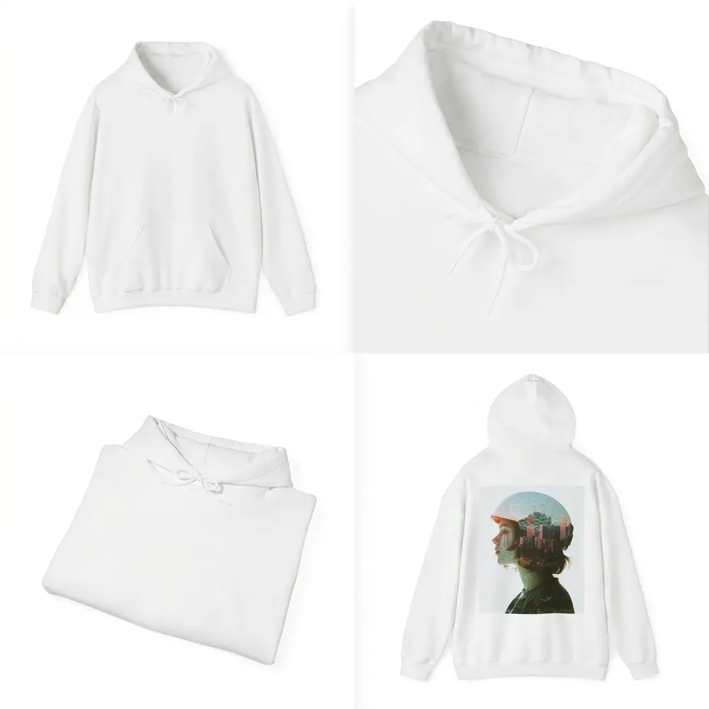 Woman Double Exposure City Brain Skyline – Hoodies