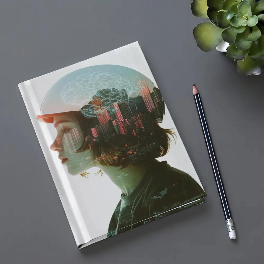 Woman Double Exposure City Brain Skyline – Notebooks