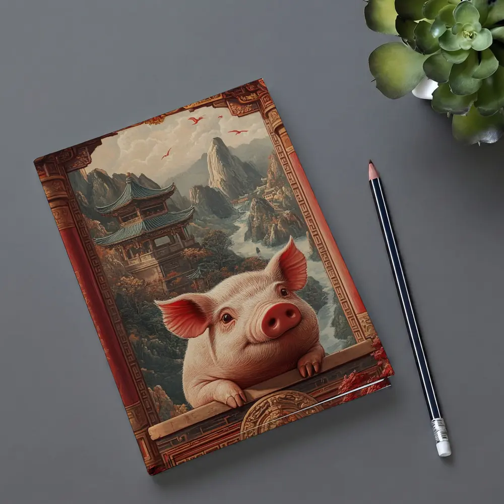 Pig Chinese Temple Mountain Landscape Art – Notebooks