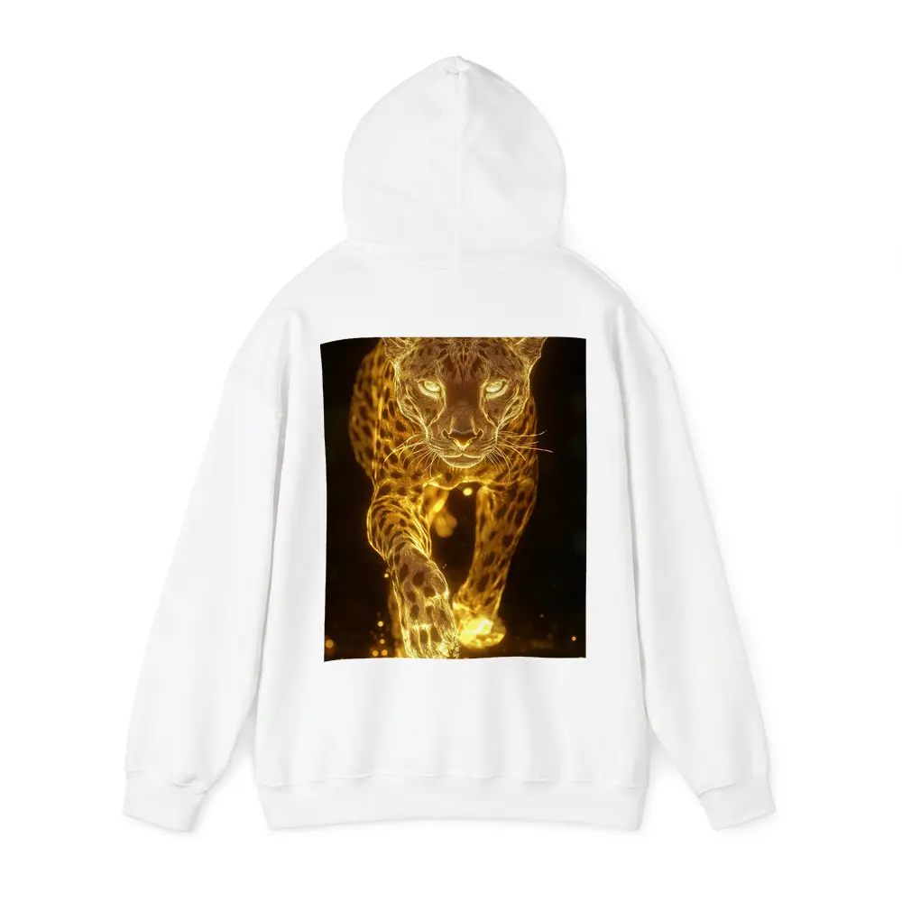 Golden Glowing Leopard Running On Dark Background – Hoodies