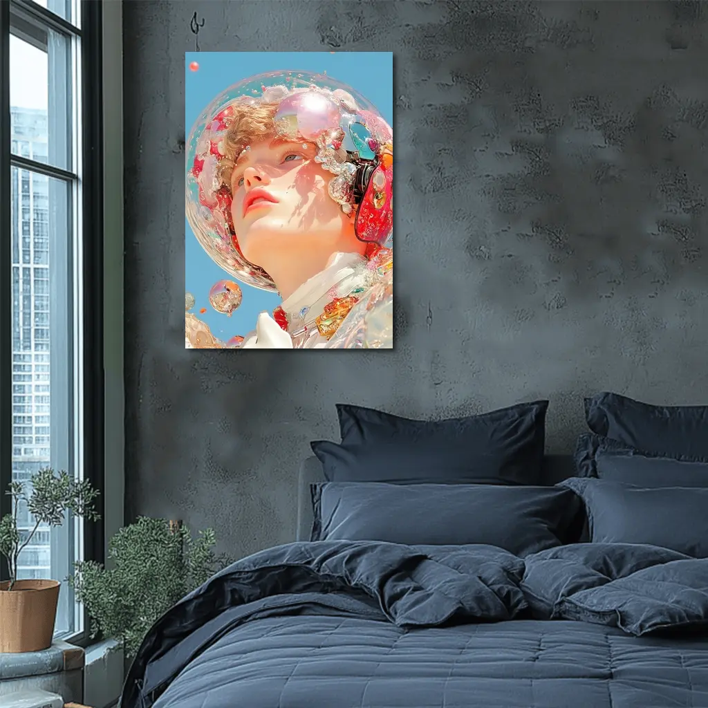 Surreal Girl Bubble Helmet Blue Sky – Wall Art