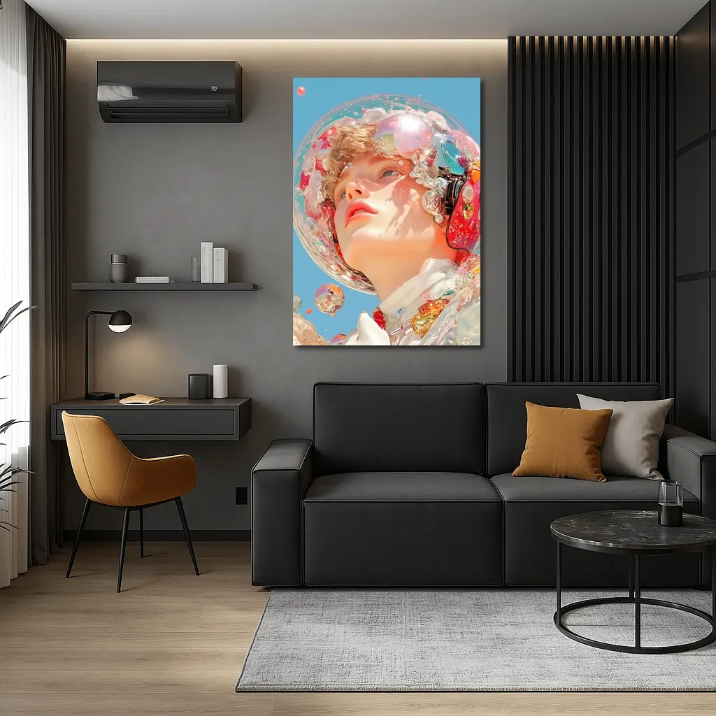 Surreal Girl Bubble Helmet Blue Sky – Wall Art