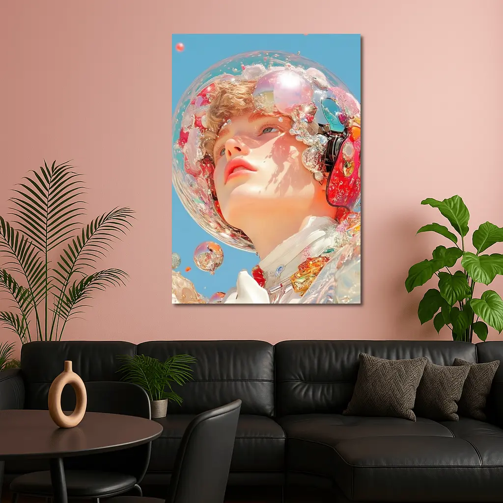 Surreal Girl Bubble Helmet Blue Sky – Wall Art
