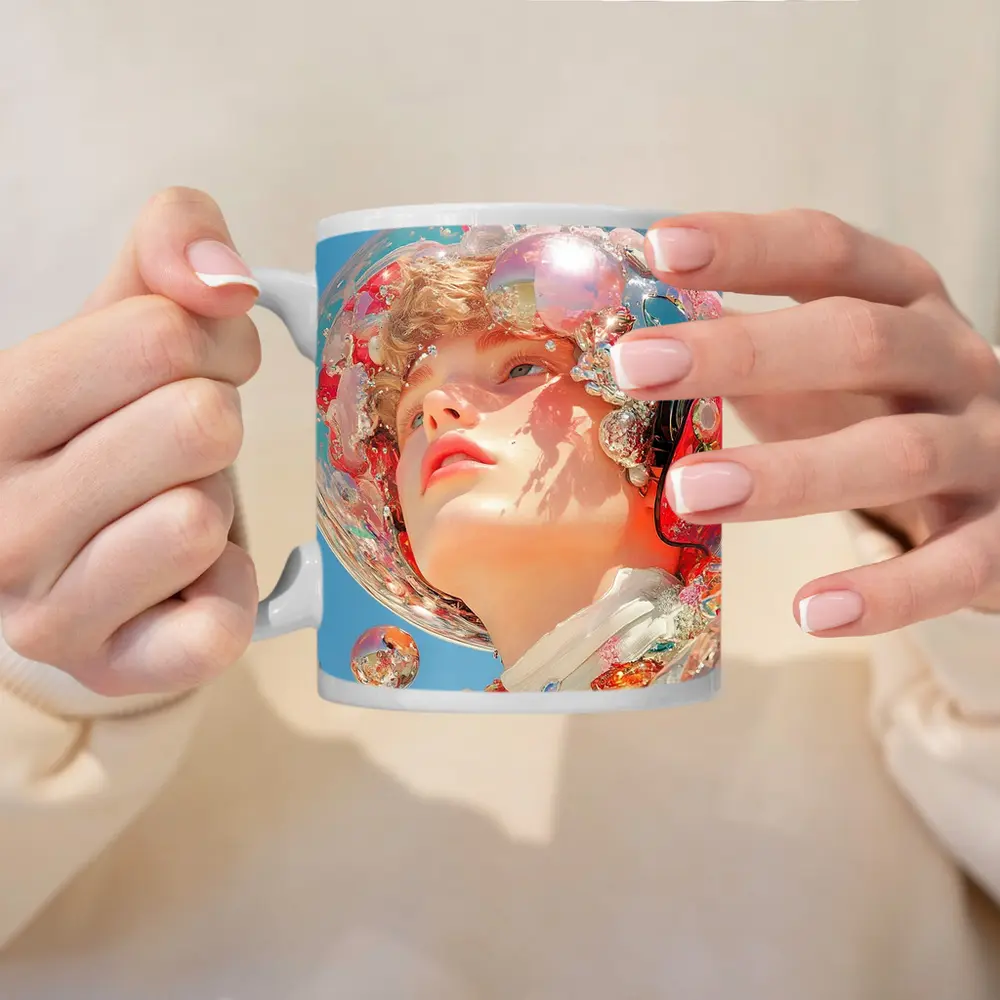 Surreal Girl Bubble Helmet Blue Sky – Mugs