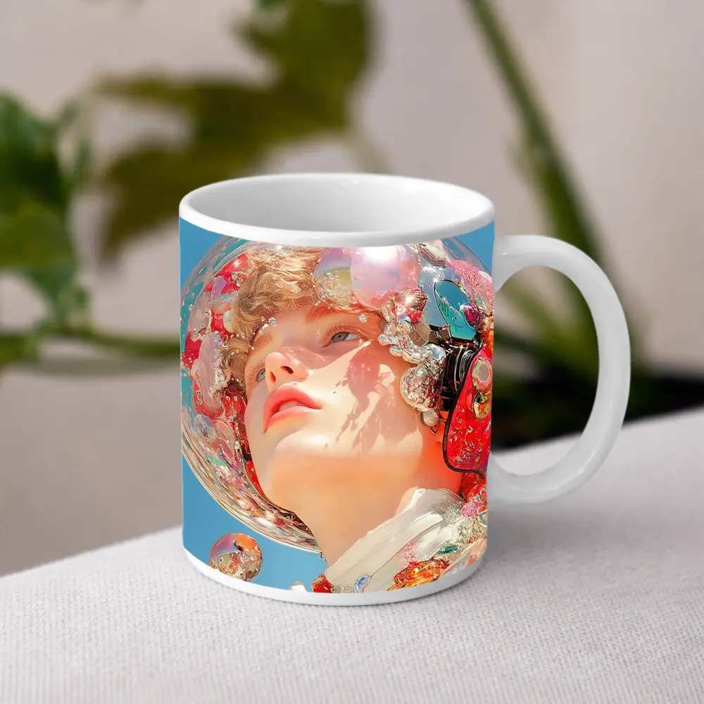 Surreal Girl Bubble Helmet Blue Sky – Mugs