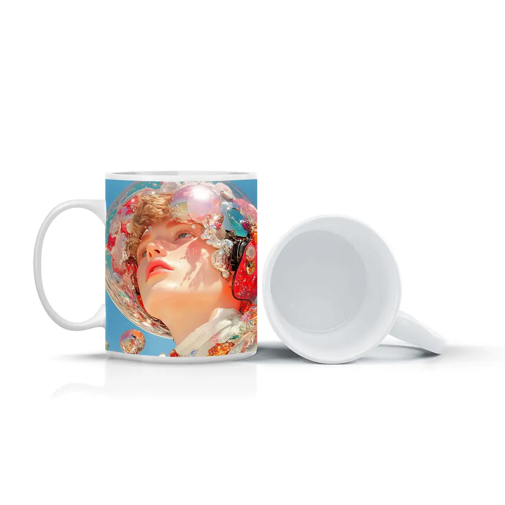 Surreal Girl Bubble Helmet Blue Sky – Mugs