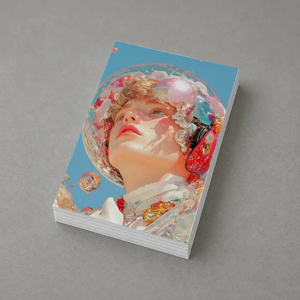 Surreal Girl Bubble Helmet Blue Sky – Postcards