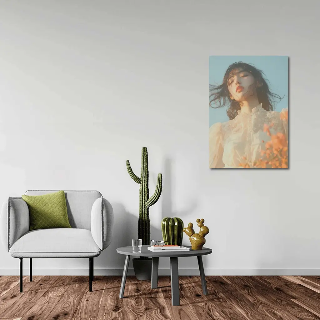 Dreamy Woman Lace Dress Soft Sky – Wall Art