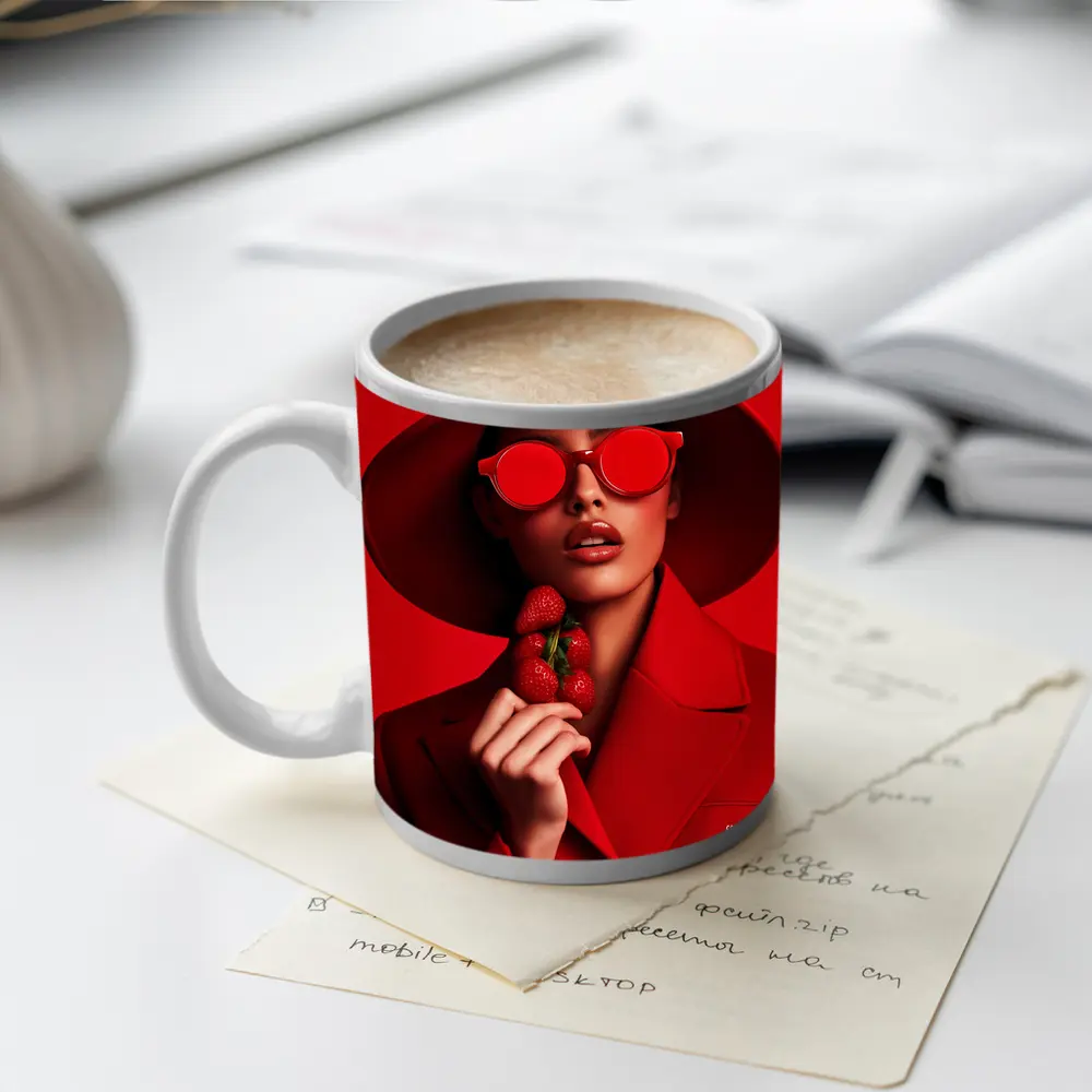 Red Fashion Woman Hat Sunglasses Strawberry – Mugs