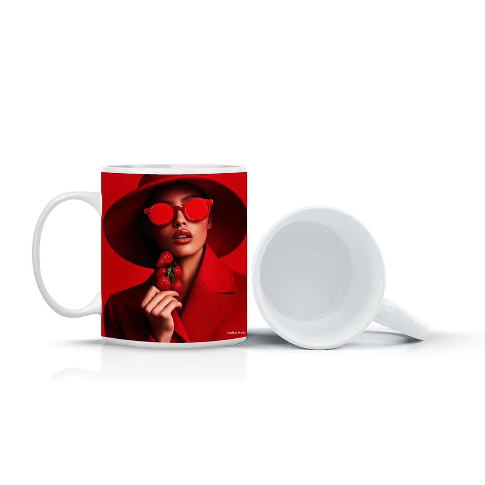 Red Fashion Woman Hat Sunglasses Strawberry – Mugs