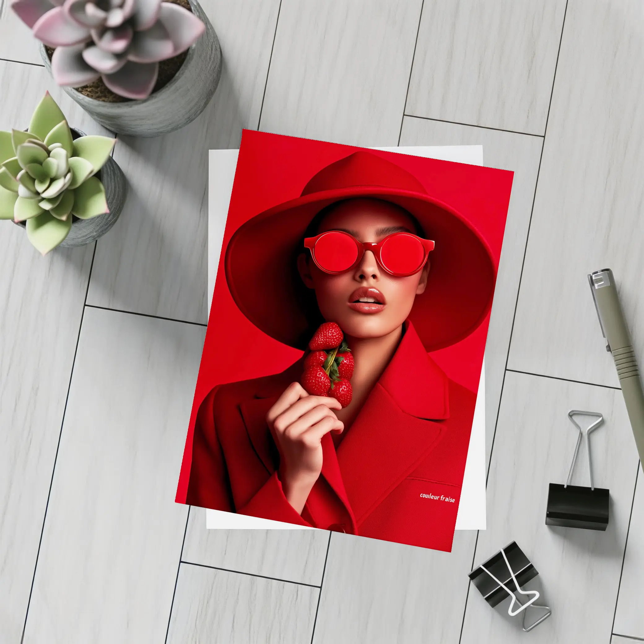 Red Fashion Woman Hat Sunglasses Strawberry – Postcards