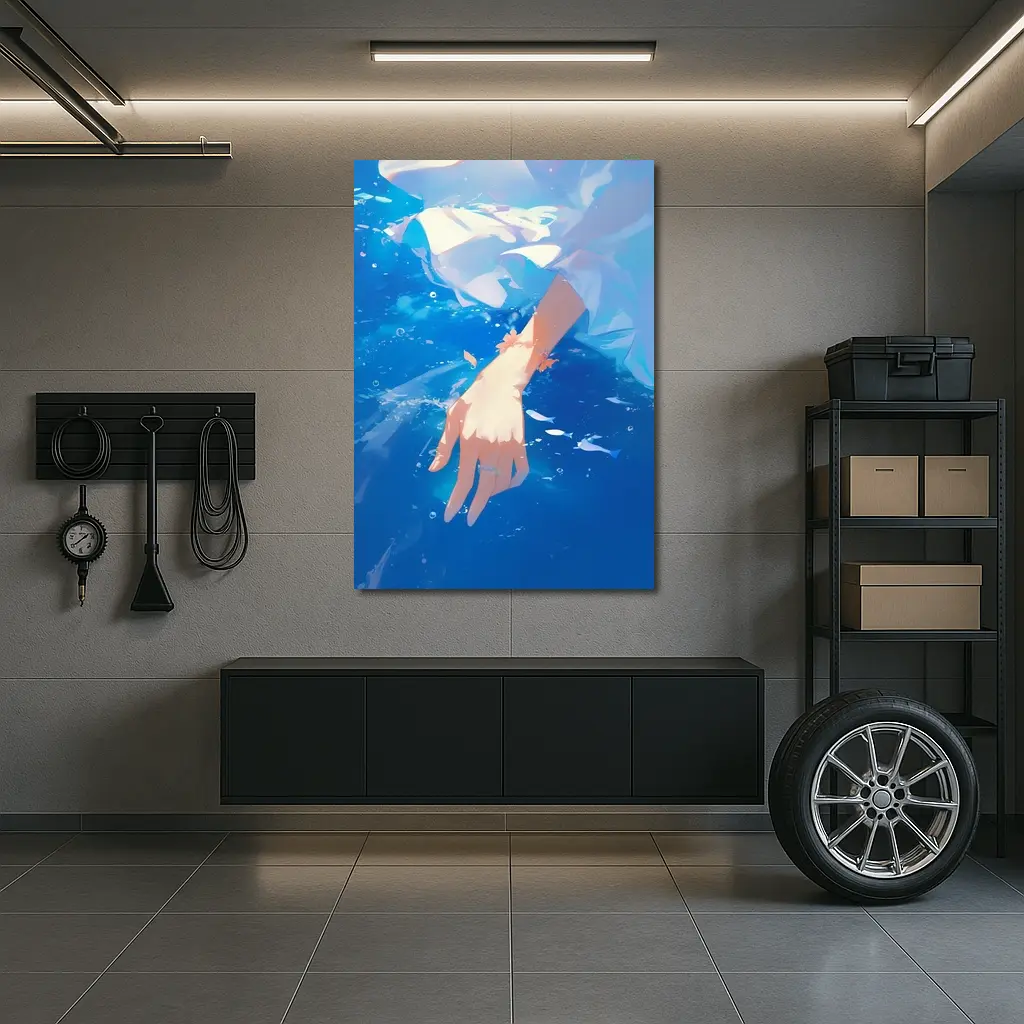 Anime Girl Hand Submerged Blue Water – Wall Art