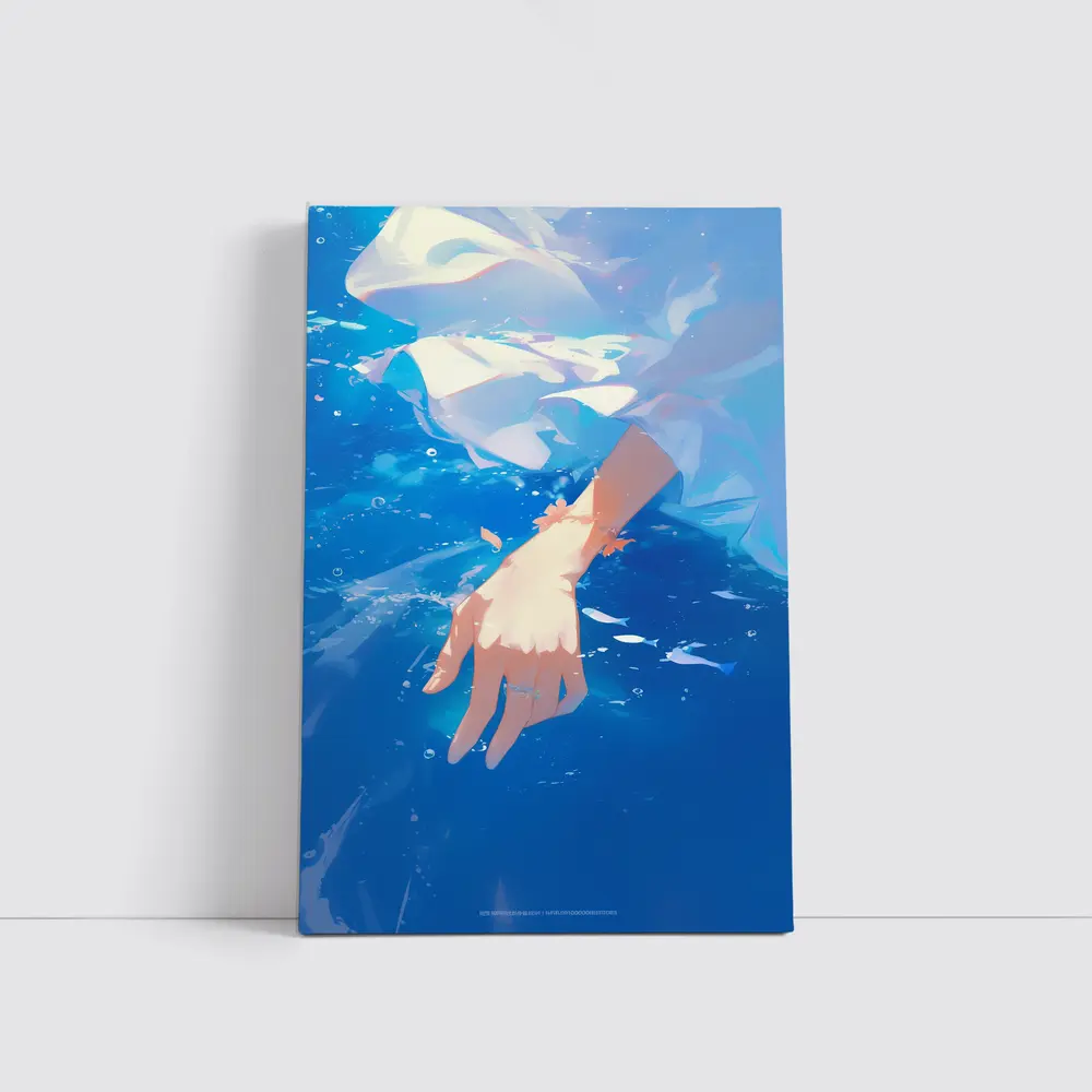 Anime Girl Hand Submerged Blue Water – Wall Art