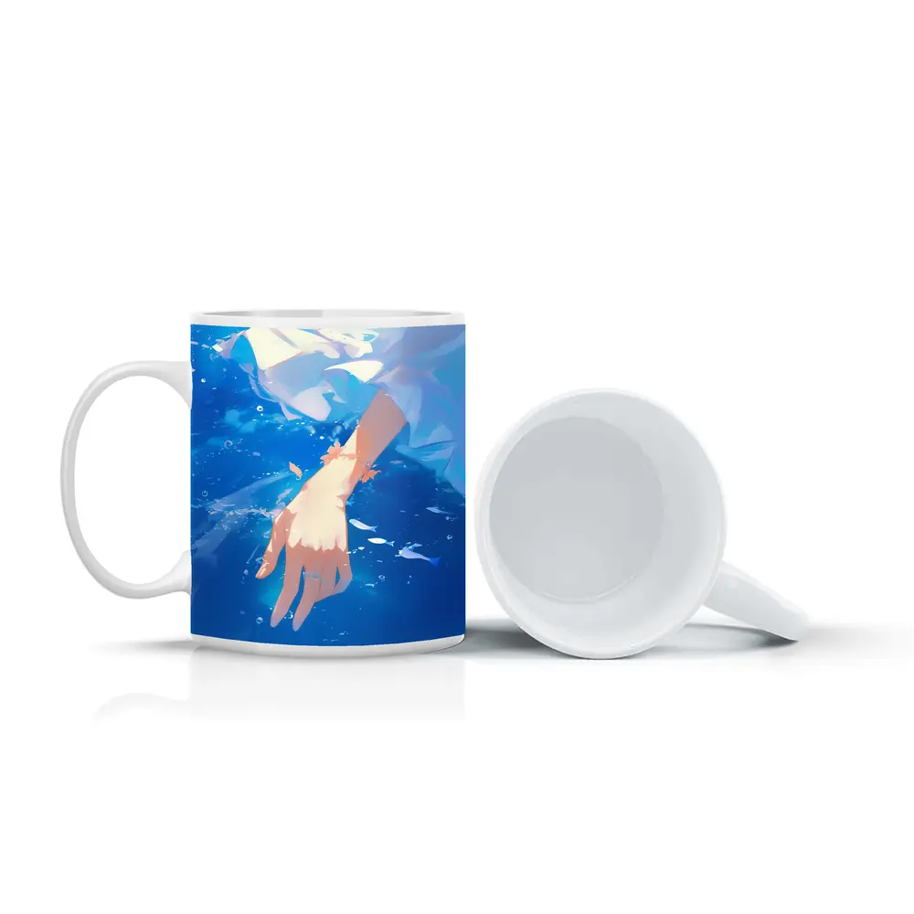 Anime Girl Hand Submerged Blue Water – Mugs