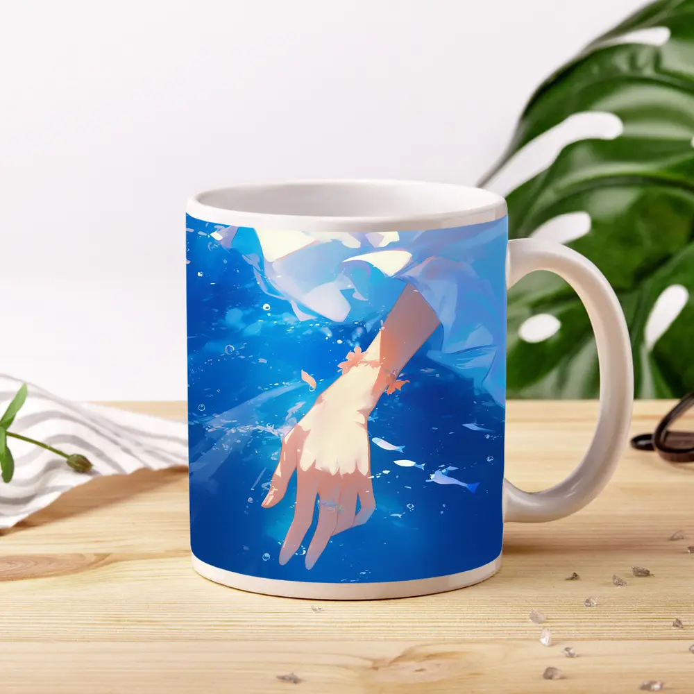 Anime Girl Hand Submerged Blue Water – Mugs