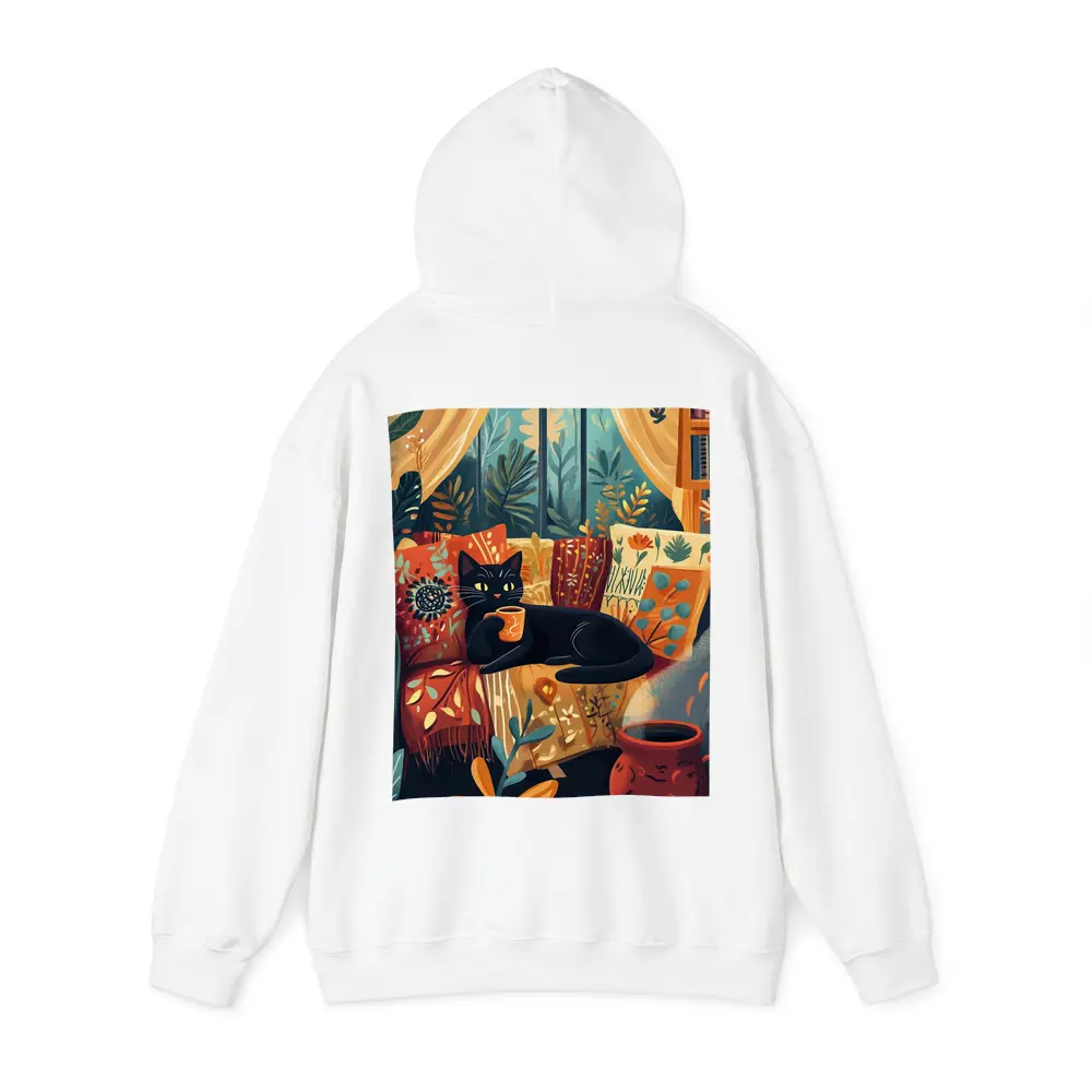 Black Cat Relaxing on Cozy Boho Couch – Hoodies
