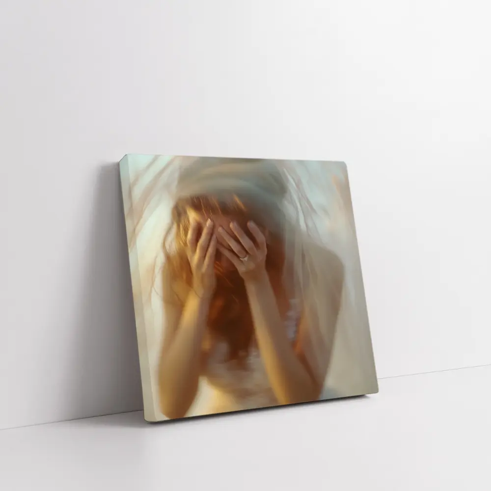 Distressed Bride Covering Face Soft Background – Wall Art