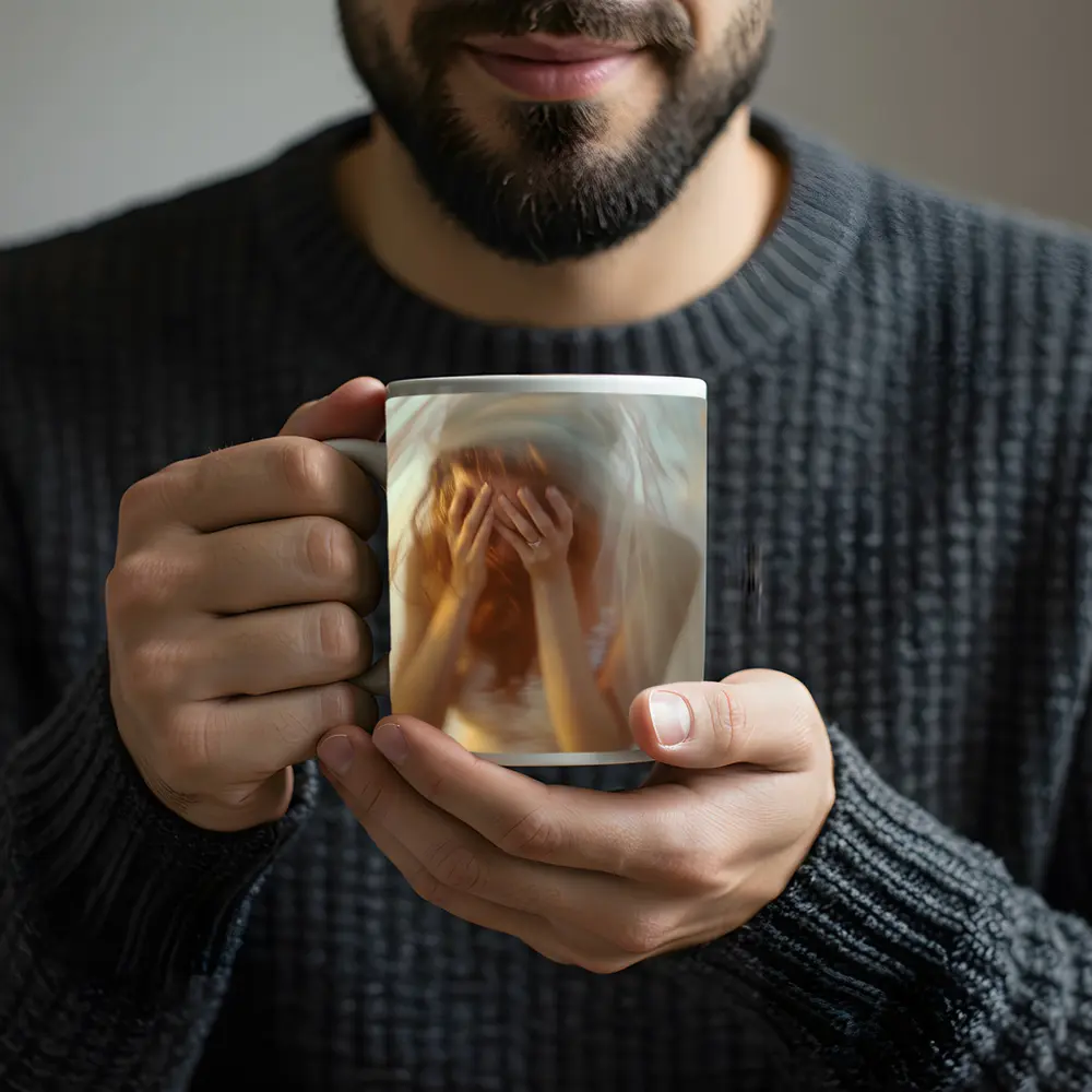 Distressed Bride Covering Face Soft Background – Mugs