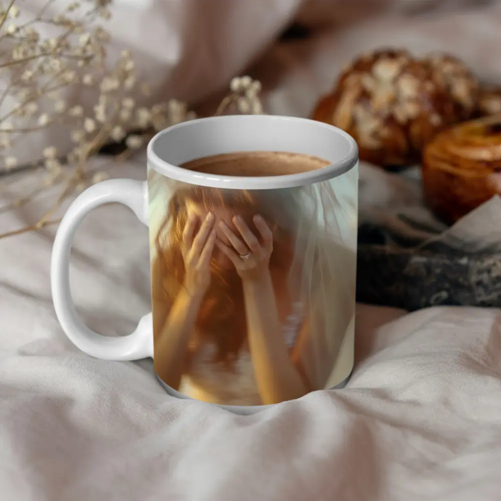Distressed Bride Covering Face Soft Background – Mugs
