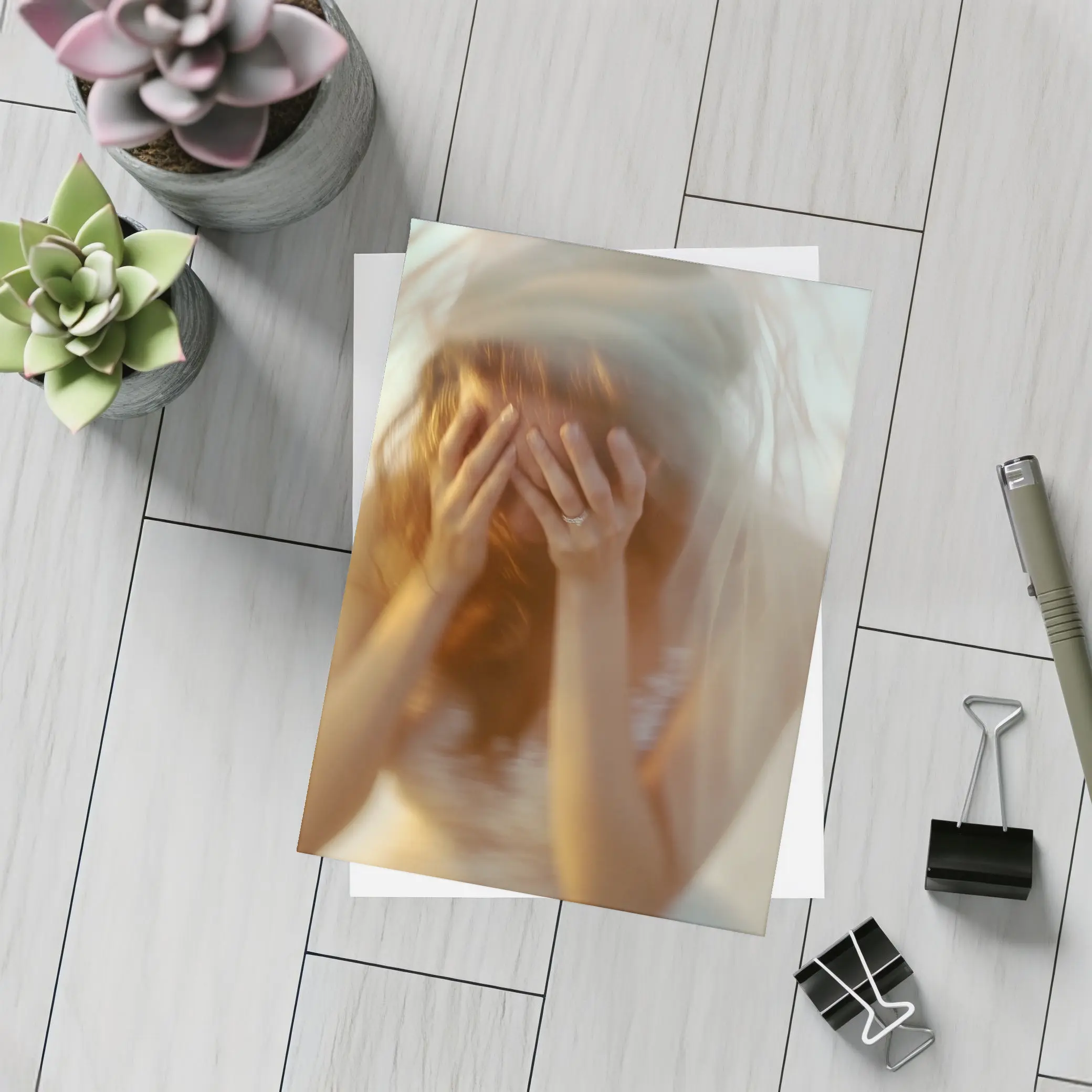 Distressed Bride Covering Face Soft Background – Postcards