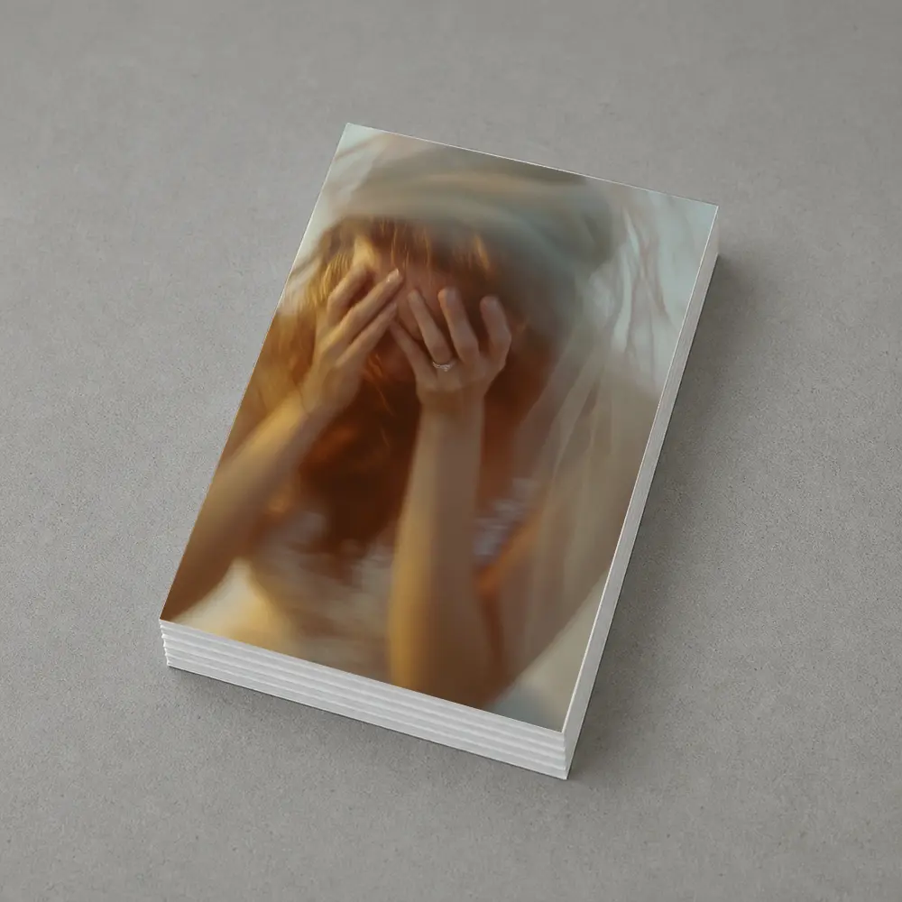 Distressed Bride Covering Face Soft Background – Postcards