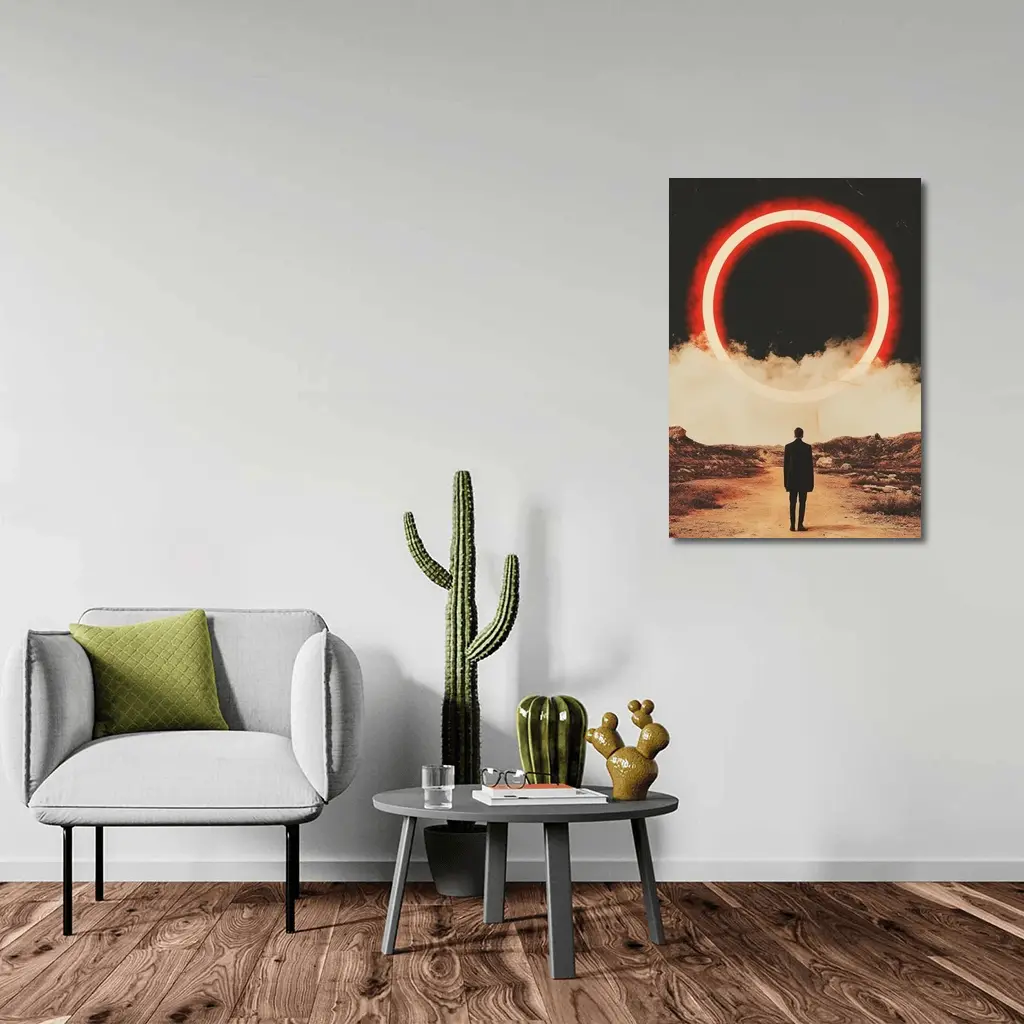 Lone Man Red Glowing Circle Desert – Wall Art