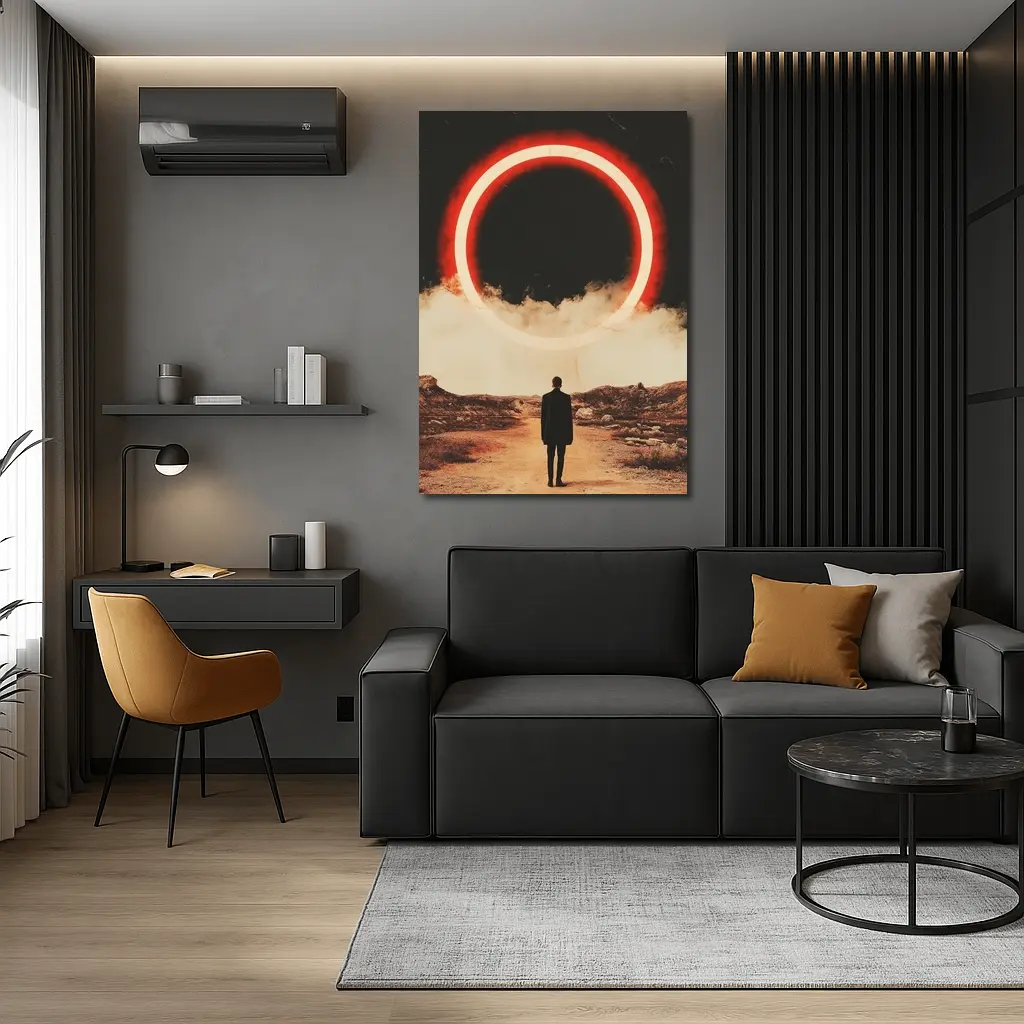 Lone Man Red Glowing Circle Desert – Wall Art