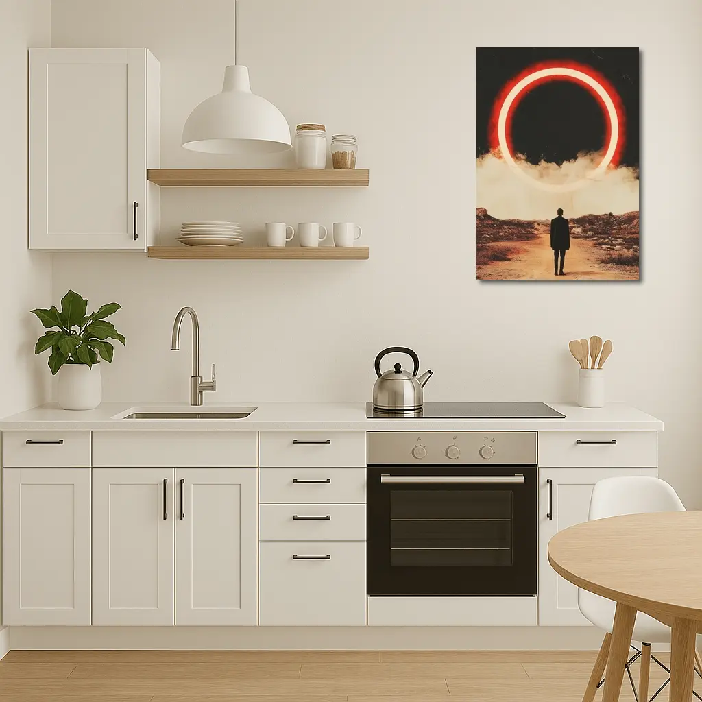 Lone Man Red Glowing Circle Desert – Wall Art
