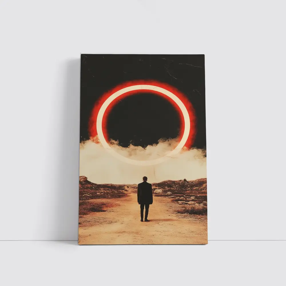 Lone Man Red Glowing Circle Desert – Wall Art