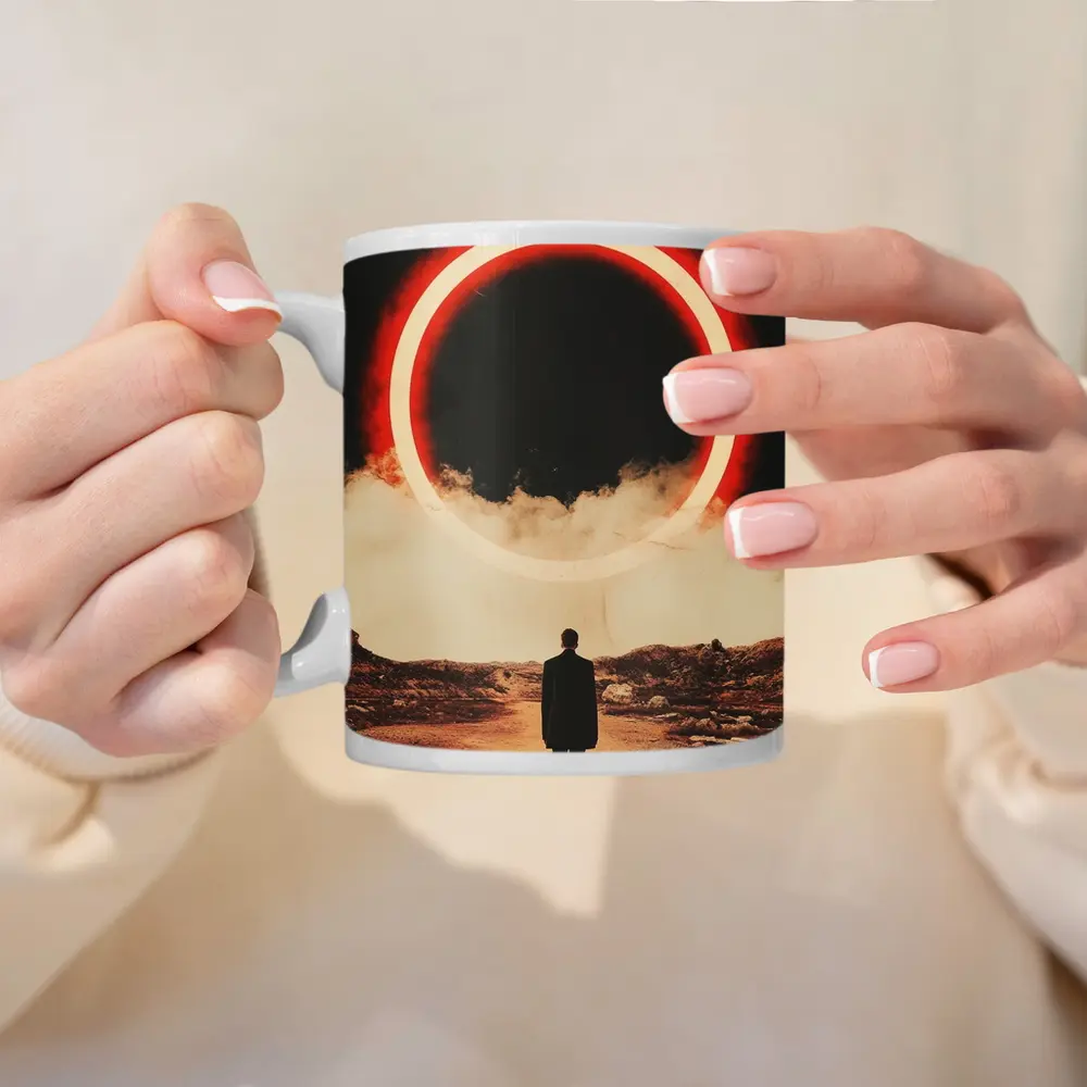Lone Man Red Glowing Circle Desert – Mugs