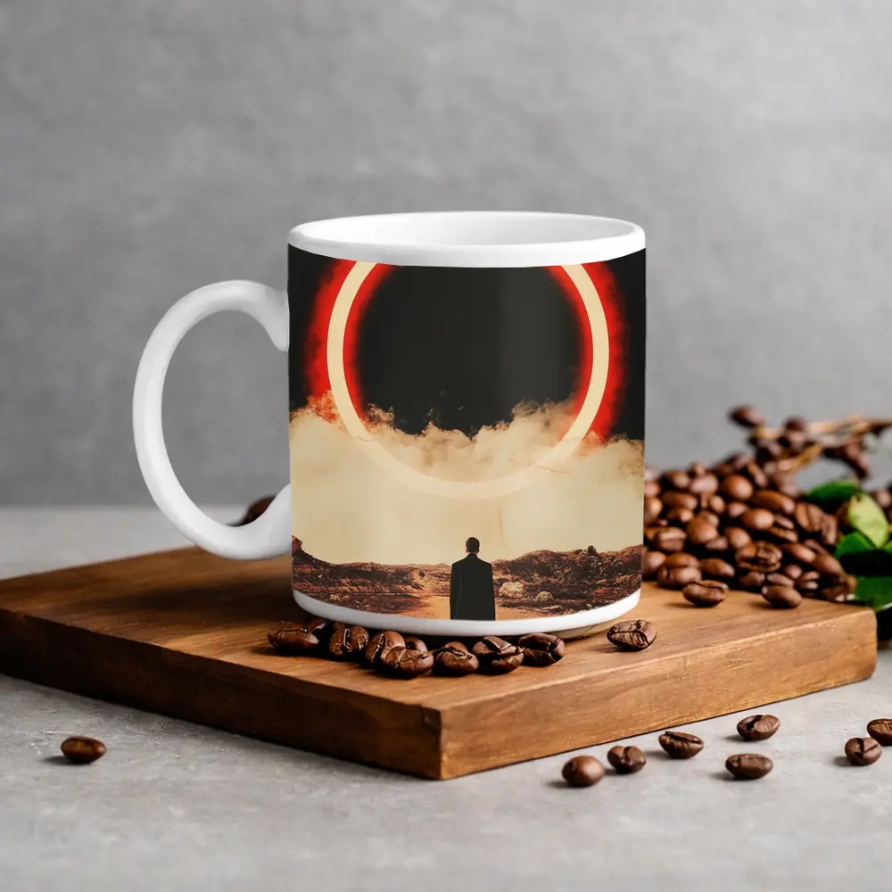 Lone Man Red Glowing Circle Desert – Mugs