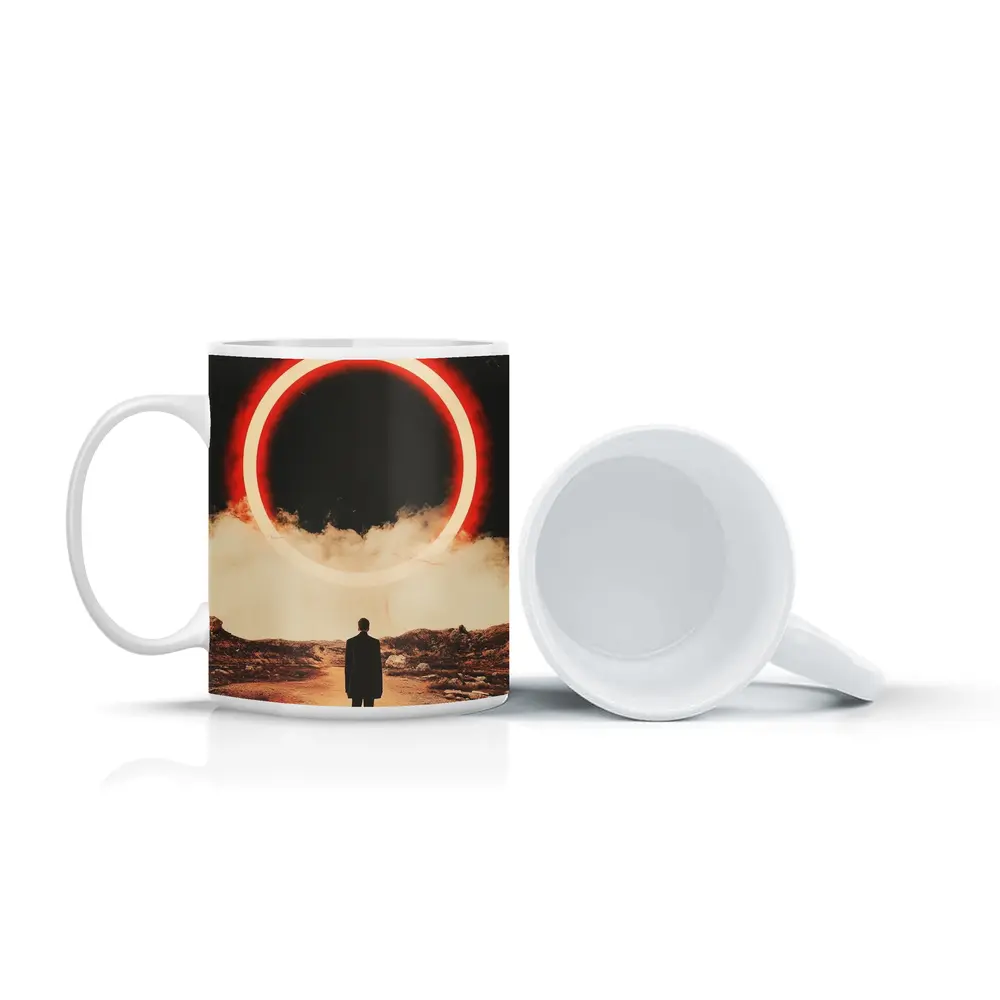 Lone Man Red Glowing Circle Desert – Mugs