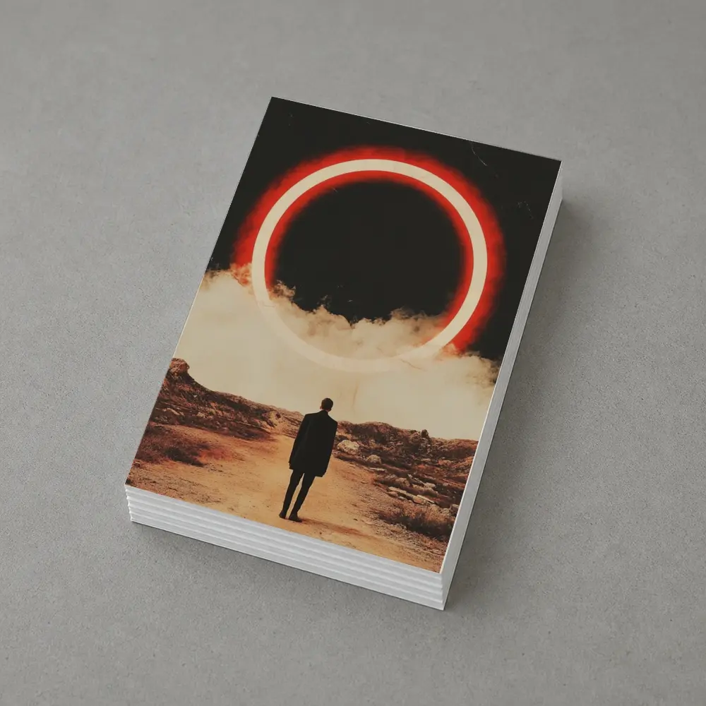 Lone Man Red Glowing Circle Desert – Postcards