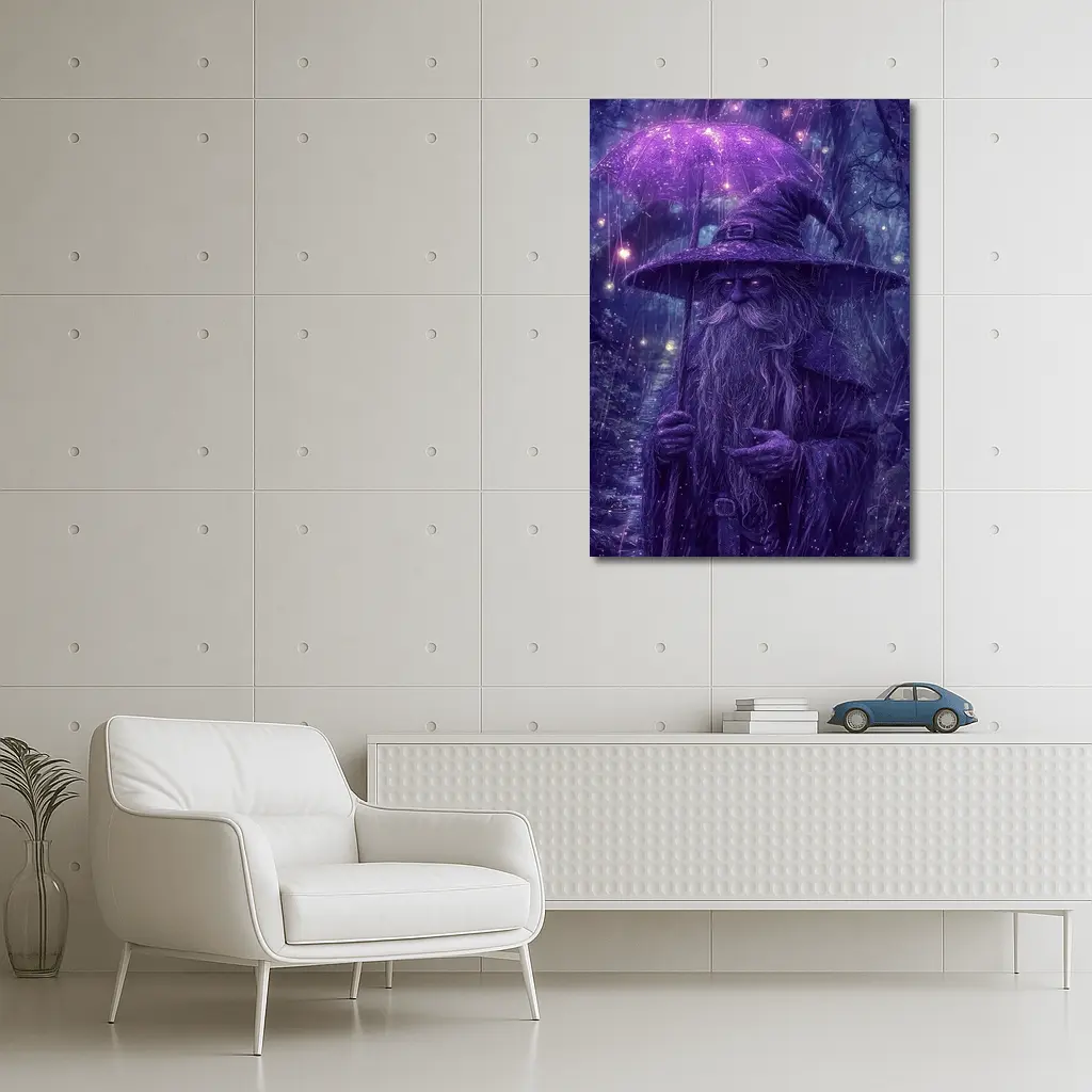 Purple Wizard Rain Fantasy Forest Art – Wall Art